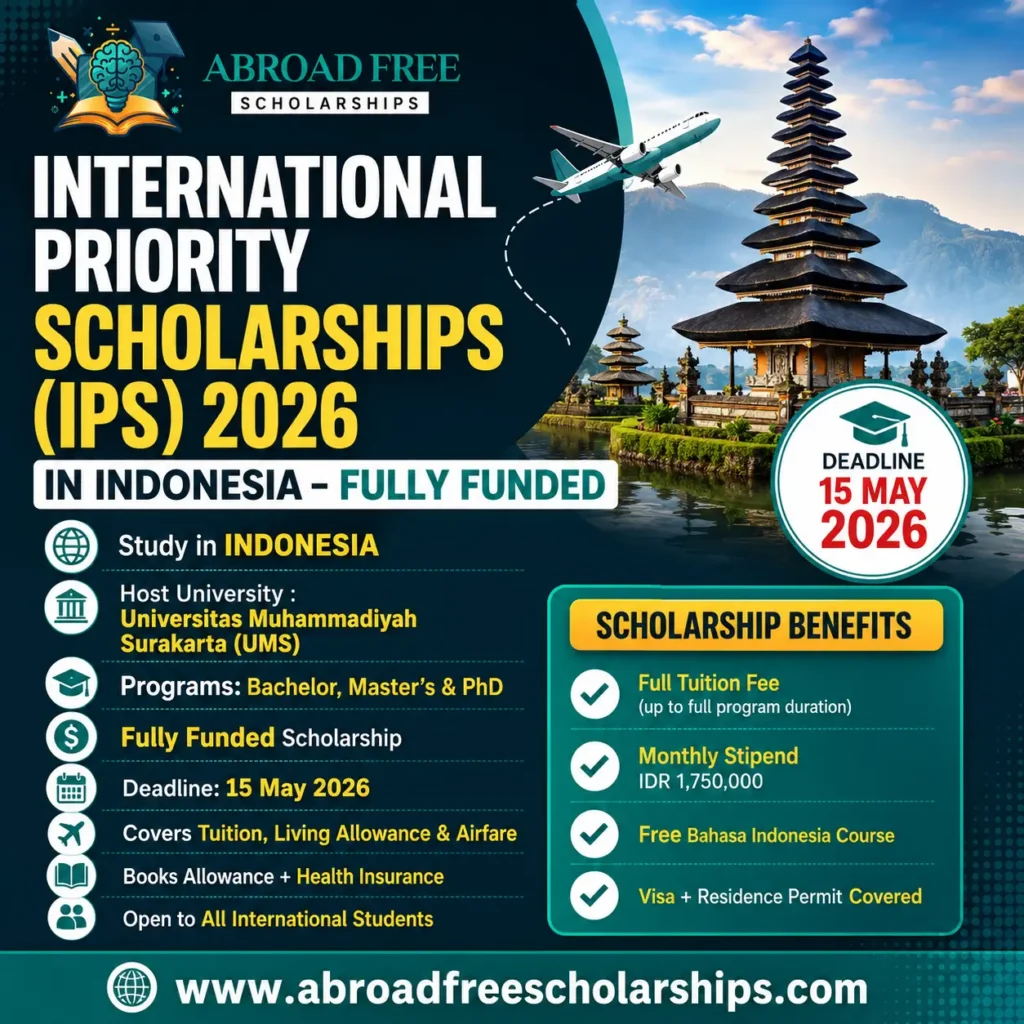 International Priority Scholarships IPS 2026 in Indonesia (Fully Funded)