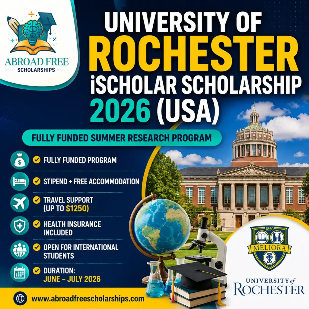 University of Rochester campus – iScholar Scholarship 2026 fully funded research program for international students