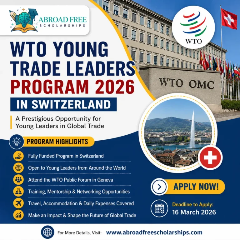 WTO Young Trade Leaders Program 2026 in Switzerland showing program highlights, application deadline