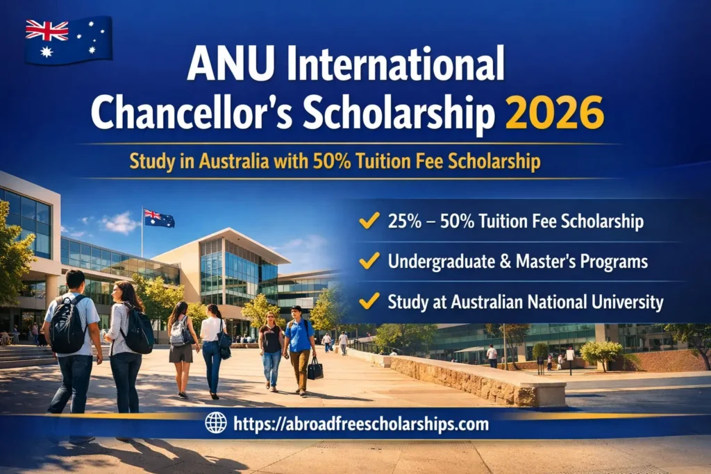 ANU International Chancellor’s Scholarship 2026 in Australia offering 25% to 50% tuition fee scholarship for international students