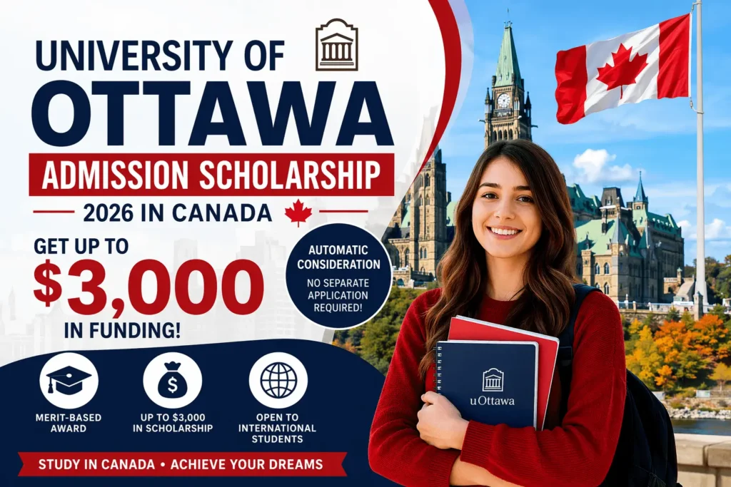 University of Ottawa Admission Scholarship 2026 in Canada with $3000 funding for international students
