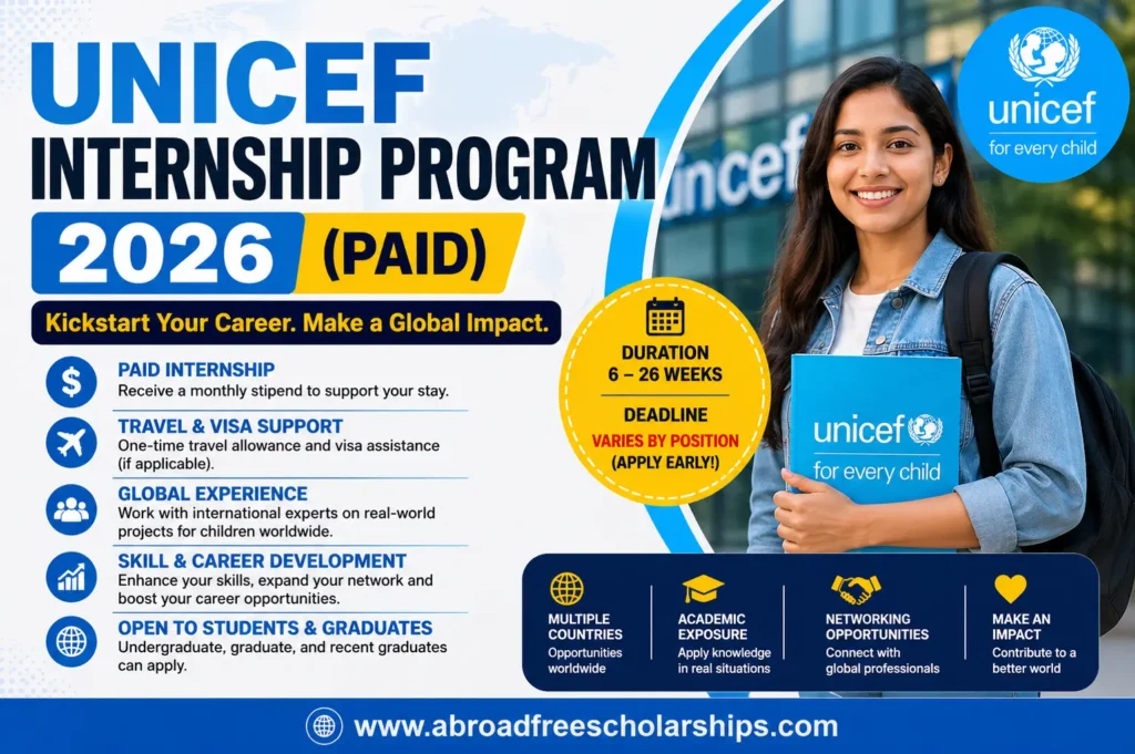 UNICEF Internship Program 2026 paid internship with stipend travel support global opportunities for students and graduates
