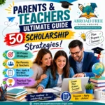 Parents and teachers ultimate guide featuring 50 scholarship strategies with practical tips for planning, applications, recommendations, and scholarship success by Abroad Free Scholarships.
