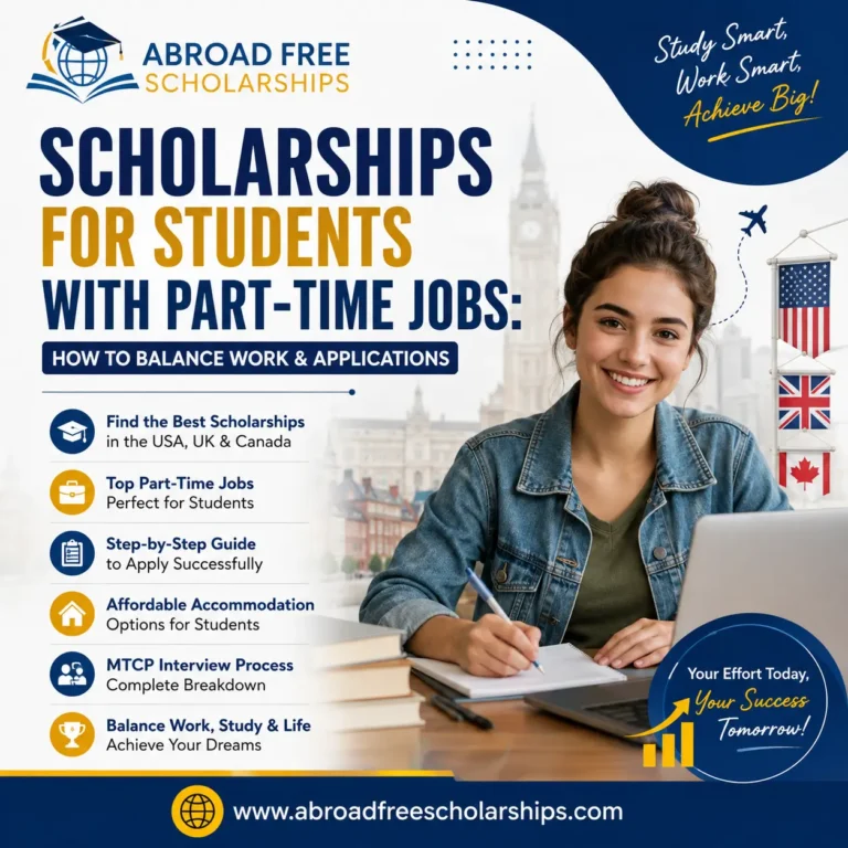 scholarships for students with part-time jobs in the USA, UK, and Canada, including study abroad tips, accommodation guidance, and scholarship application advice.