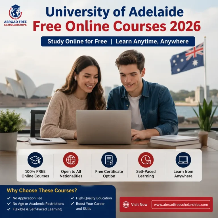 Young male and female students studying online for the University of Adelaide Free Online Courses 2026 in Australia with free certificates and self-paced learning.